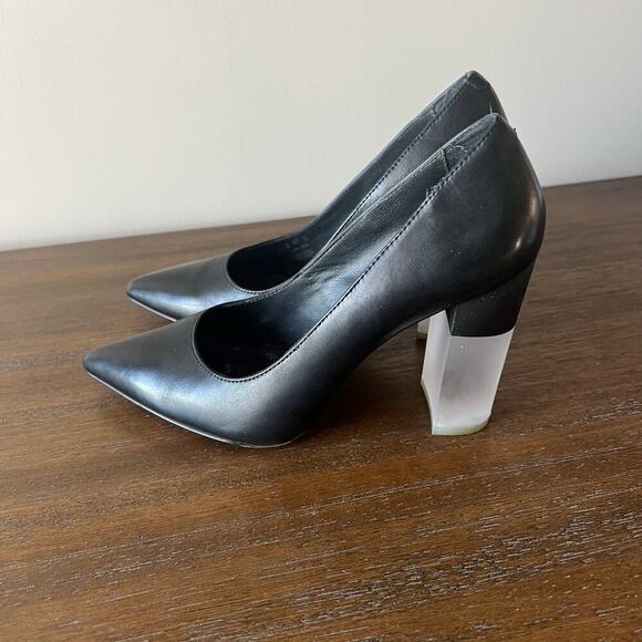 Pour La Victoire Woman’s Black Leather Bock Acrylic Heel Pumps- Size 8 - Picture 1 of 11